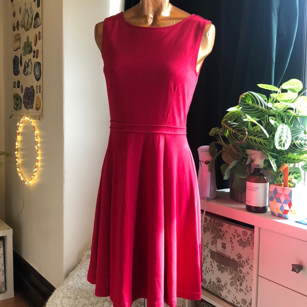 Red cotton midi stretch dress